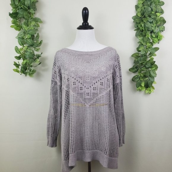 American Eagle Outfitters Sweaters - American Eagle Geometric Casual Open Knit Boho Long Sleeve Sweater Grey medium